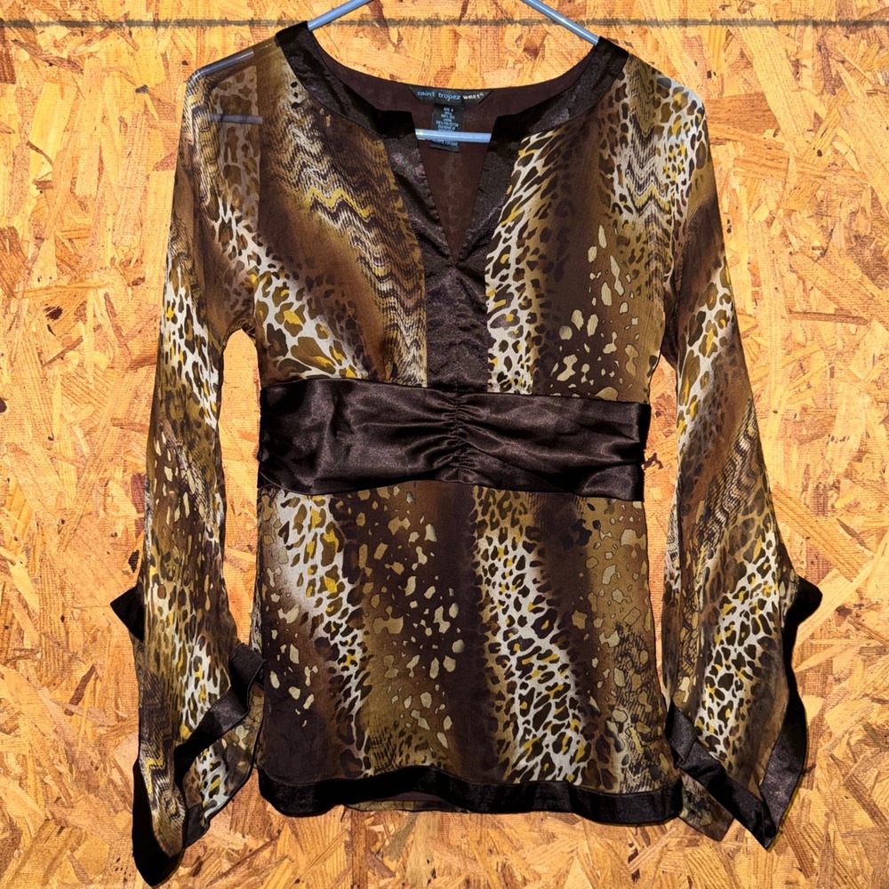 Saint Tropez West Silk & Satin Leopard Print Top Y2K Party Mobwife Diva Small